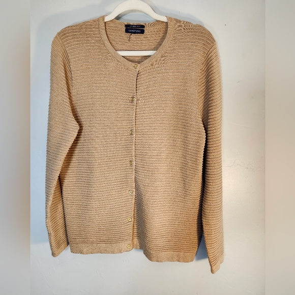 Lands' End Sweaters - Lands' End Beige Cardigan Ribbed Sweater Botton Sz L